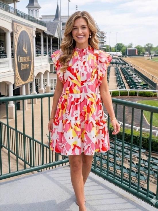 CROSBY by Mollie Burch Dresses & Skirts - CROSBY by Mollie Burch Pink Floral Tiered Graduation Ruffle Dress Size Small